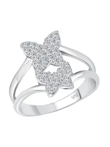 Vighnaharta Rhodium-Plated CZ Studded Finger Ring