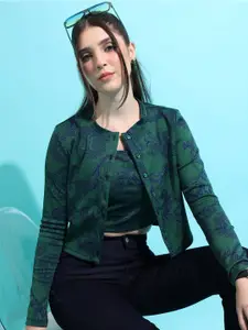 Tokyo Talkies Ethnic Motifs Printed Jacquard Cami Top With Jacket