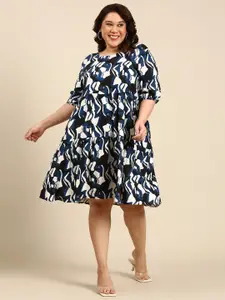 The Pink Moon Abstract Printed Gathered Oversize Fit A-Line Midi Dress