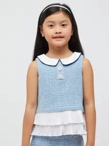 One Friday Girls Self Design Peter Pan Collar Pleated Detail Top