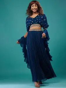 KALKI Fashion Embroidered Ethnic Crop Top & Palazzo With Dupatta