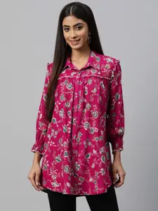 Nayam By Lakshita Smart Floral Printed Puff Sleeves Ruffled Longline Casual Shirt