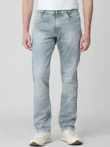 Mufti Men Straight Fit Low Distress Heavy Fade Stretchable Jeans