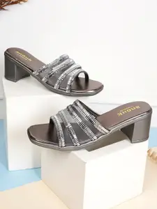 Anouk Grey Embellished Open Toe Block Heels
