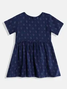 YK Navy Abstract Print Fit & Flare Dress