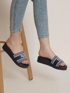 HASTEN Printed Open Toe Flatform Heels