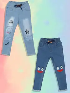 A-Okay Girls Pack Of 2 Slim Fit High-Rise Embroidered Jeans
