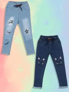 A-Okay Girls Pack Of 2 Slim Fit High-Rise Embroidered Jeans