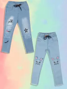 A-Okay Girls Pack Of 2 Slim Fit High-Rise Embroidered Jeans