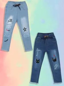 A-Okay Girls Pack Of 2 Slim Fit High-Rise Embroidered Jeans