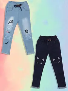 A-Okay Girls Pack Of 2 Slim Fit High-Rise Embroidered Jeans