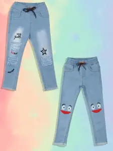 A-Okay Girls Pack Of 2 Slim Fit High-Rise Embroidered Jeans