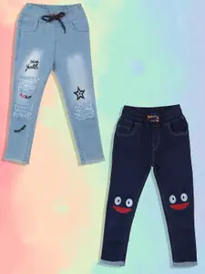 A-Okay Girls Pack Of 2 Slim Fit High-Rise Embroidered Jeans