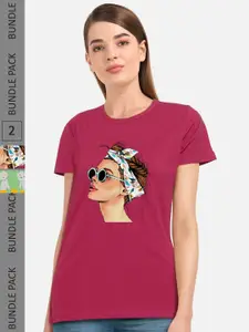 CHOZI Pack Of 2 Graphic Printed Short Sleeves Pure Cotton T-shirt