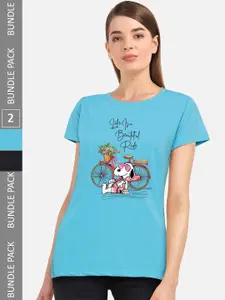 CHOZI Pack Of 2 Graphic Printed Round Neck Cotton Regular T-shirts