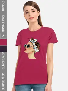 CHOZI Pack of 2 Graphic Printed Round Neck Cotton T-shirt
