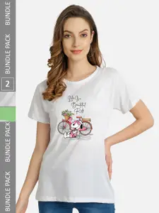 CHOZI Pack of 2 Graphic Printed Round Neck Cotton T-shirt