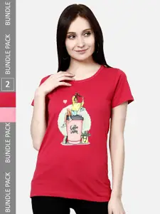 CHOZI Pack of 2 Graphic Printed Cotton T-shirt