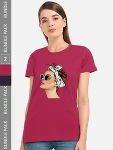 CHOZI Pack Of 2 Graphic Printed Cotton T-shirt