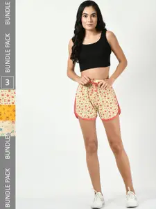 BAESD Pack Of 3 Women Printed High-Rise Pure Cotton Shorts