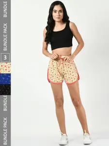 BAESD Women Pack Of 3 Printed Pure Cotton Hotpant Shorts