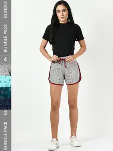 BAESD Women Pack of 4 Printed High-Rise Regular Fit Regular Cotton Shorts