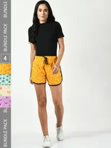 BAESD Women Pack of 4 Printed High-Rise Regular Fit Regular Cotton Shorts