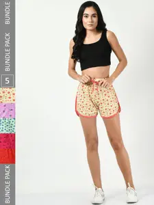 BAESD Pack Of 5 Graphic Printed Cotton High-Rise Shorts