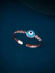 MEENAZ Rose Gold Plated CZ & AD Studded Evil Eye Stainless Steel Finger Ring