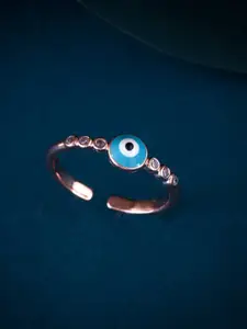 MEENAZ Rose Gold-Plated Cubic Zirconia & American Diamond-Studded Evil Eye Finger Ring