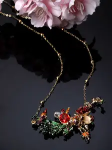 AVANT-GARDE PARIS Gold Plated Rhinestone Studded Enamelled Floral Necklace