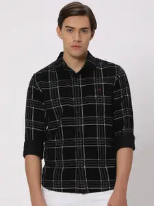 Mufti Slim Fit Windowpane Checked Corduroy Pure Cotton Casual Shirt