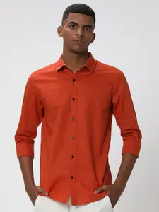 Mufti Slim Fit Spread Collar Cotton Linen Casual Shirt