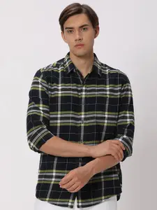 Mufti Tartan Checked Slim Fit Opaque Cotton Casual Shirt