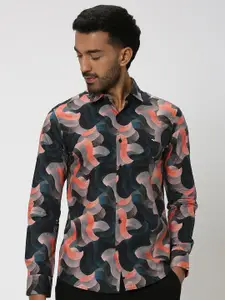 Mufti Geometric Printed Slim Fit Pure Cotton Casual Shirt