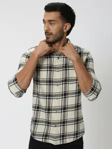 Mufti Tartan Checked Slim Fit  Opaque Cotton Casual Shirt