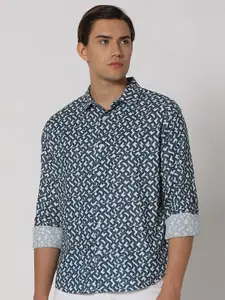 Mufti Geometric Printed Slim Fit Pure Cotton Casual Shirt