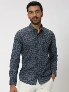 Mufti Slim Fit Floral Printed Spread Collar Long sleeve Pocket Cotton Casual Shirt