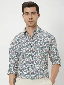 Mufti Slim Fit Floral Printed Spread Collar Long sleeve Printed Cotton Casual Shirt