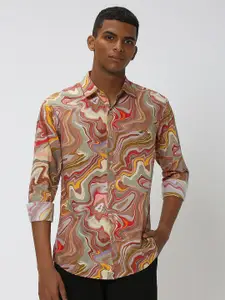 Mufti Abstract Printed Slim Fit Spread Collar Long Sleeve Cotton Casual Shirt