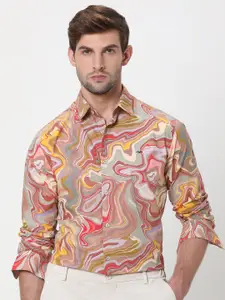 Mufti Abstract Printed Slim Fit Spread Collar Long Sleeve Cotton Casual Shirt