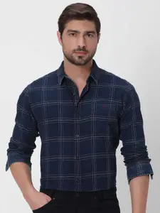 Mufti Slim Fit Tartan Checks Spread Collar Long Sleeve Casual Shirt