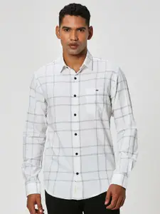 Mufti Slim Fit Windowpane Checks Spread Collar Long Sleeve Cotton Casual Shirt