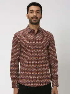 Mufti Abstract Printed Slim Fit Pure Cotton Casual Shirt
