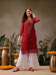 ADA Ethnic Motifs Embroidered Chikankari Georgette Kurta