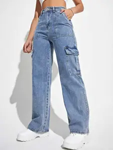 BROADSTAR Women Smart Wide Leg High-Rise Heavy Fade Stretchable Cotton Jeans