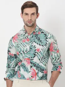 Mufti Slim Fit Floral Printed Spread Collar Long Sleeve Cotton Casual Shirt