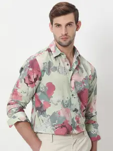 Mufti Slim Fit Floral Printed Spread Collar Long Sleeve Cotton Casual Shirt