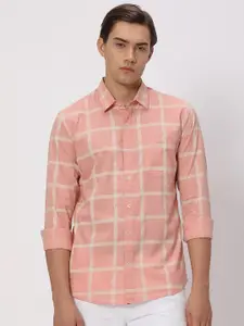 Mufti Slim Fit Windowpane Checks Spread Collar Long Sleeve Cotton Casual Shirt