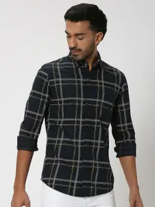Mufti Slim Fit Windowpane Checks Pure Cotton Casual Shirt